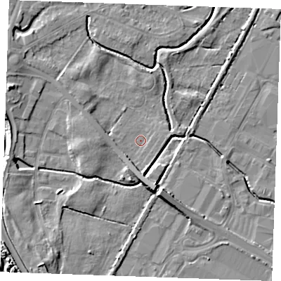 Shaded relief map of the ground around PE304HU, computed from Environment Agency LiDAR. The ground here sits at about 3 m above sea level and falls 8 m across the surrounding 800 m. Surface water reaching this point runs off ground lying to the south, 4.0 m higher.