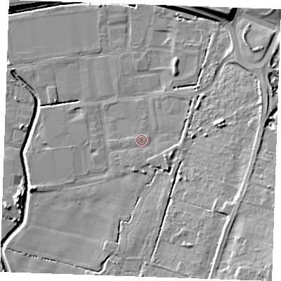 Shaded relief map of the ground around PE304JD, computed from Environment Agency LiDAR. The ground here sits at about 3 m above sea level and falls 12 m across the surrounding 800 m. Surface water reaching this point runs off ground lying to the south-south-east, 0.9 m higher.