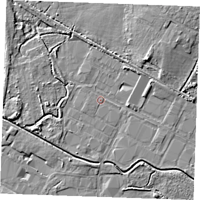 Shaded relief map of the ground around PE304JN, computed from Environment Agency LiDAR. The ground here sits at about 3 m above sea level and falls 7 m across the surrounding 800 m. Surface water reaching this point runs off ground lying to the east-north-east, 3.0 m higher.