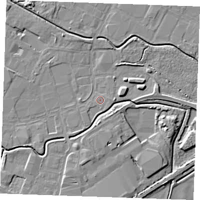 Shaded relief map of the ground around PE304LE, computed from Environment Agency LiDAR. The ground here sits at about 3 m above sea level and falls 6 m across the surrounding 800 m. Surface water reaching this point runs off ground lying to the east, 0.8 m higher.