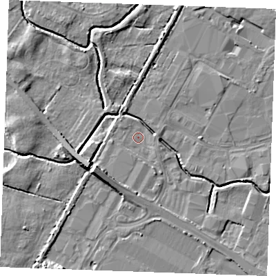 Shaded relief map of the ground around PE304NE, computed from Environment Agency LiDAR. The ground here sits at about 3 m above sea level and falls 8 m across the surrounding 800 m. Surface water reaching this point runs off ground lying to the south-west, 7.6 m higher.