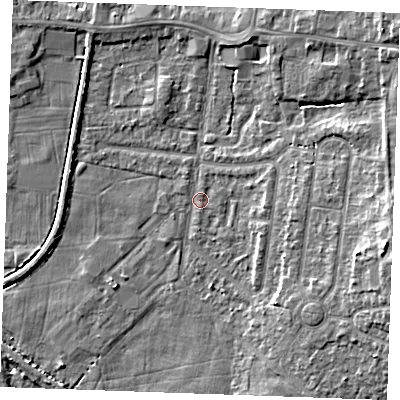 Shaded relief map of the ground around PE304QF, computed from Environment Agency LiDAR. The ground here sits at about 3 m above sea level and falls 9 m across the surrounding 800 m. Surface water reaching this point runs off ground lying to the east, 3.1 m higher.