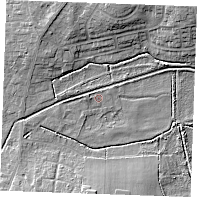 Shaded relief map of the ground around PE304SJ, computed from Environment Agency LiDAR. The ground here sits at about 3 m above sea level and falls 11 m across the surrounding 800 m. Surface water reaching this point runs off ground lying to the west, 2.9 m higher.
