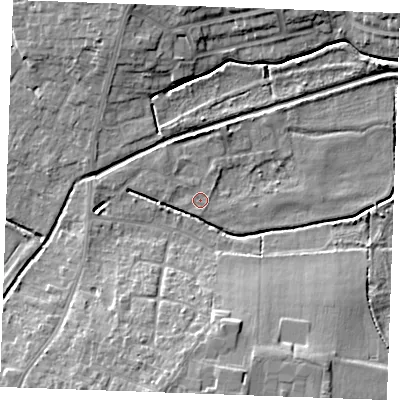 Shaded relief map of the ground around PE304SX, computed from Environment Agency LiDAR. The ground here sits at about 3 m above sea level and falls 11 m across the surrounding 800 m. Surface water reaching this point runs off ground lying to the west-north-west, 0.8 m higher.