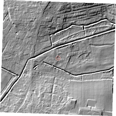 Shaded relief map of the ground around PE304TR, computed from Environment Agency LiDAR. The ground here sits at about 3 m above sea level and falls 11 m across the surrounding 800 m. Surface water reaching this point runs off ground lying to the south-south-west, 1.0 m higher.
