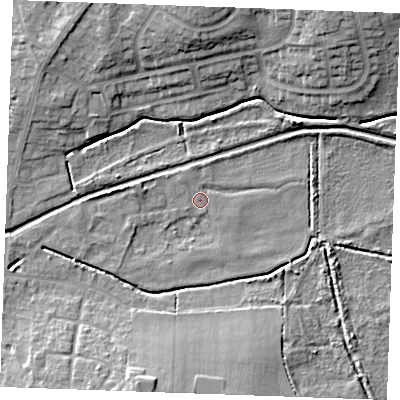 Shaded relief map of the ground around PE304TS, computed from Environment Agency LiDAR. The ground here sits at about 3 m above sea level and falls 11 m across the surrounding 800 m. Surface water reaching this point runs off ground lying to the west, 2.9 m higher.