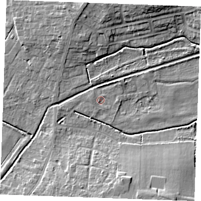 Shaded relief map of the ground around PE304WF, computed from Environment Agency LiDAR. The ground here sits at about 3 m above sea level and falls 10 m across the surrounding 800 m. Surface water reaching this point runs off ground lying to the south-south-west, 1.0 m higher.