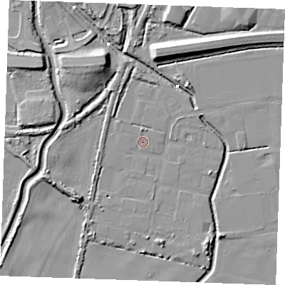 Shaded relief map of the ground around PE304WR, computed from Environment Agency LiDAR. The ground here sits at about 2 m above sea level and falls 11 m across the surrounding 800 m. Surface water reaching this point runs off ground lying to the south-west, 7.7 m higher.