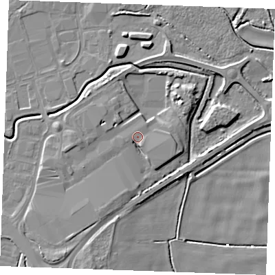 Shaded relief map of the ground around PE304WS, computed from Environment Agency LiDAR. The ground here sits at about 4 m above sea level and falls 8 m across the surrounding 800 m. Surface water reaching this point runs off ground lying to the south-south-west, 4.0 m higher.