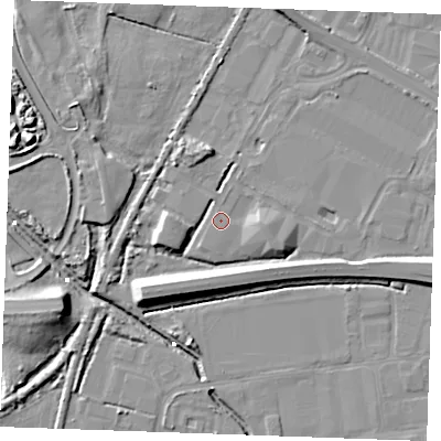 Shaded relief map of the ground around PE304YR, computed from Environment Agency LiDAR. The ground here sits at about 3 m above sea level and falls 12 m across the surrounding 800 m. Surface water reaching this point runs off ground lying to the north-north-west, 0.7 m higher.