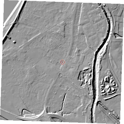 Shaded relief map of the ground around PE305BN, computed from Environment Agency LiDAR. The ground here sits at about 3 m above sea level and falls 12 m across the surrounding 800 m. Surface water reaching this point runs off ground lying to the south-south-west, 7.0 m higher.