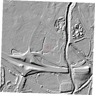 Shaded relief map of the ground around PE305BS, computed from Environment Agency LiDAR. The ground here sits at about 3 m above sea level and falls 12 m across the surrounding 800 m. Surface water reaching this point runs off ground lying to the south-west, 8.4 m higher.
