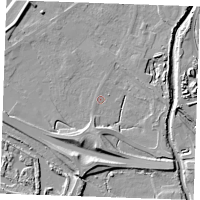 Shaded relief map of the ground around PE305BW, computed from Environment Agency LiDAR. The ground here sits at about 3 m above sea level and falls 11 m across the surrounding 800 m. Surface water reaching this point runs off ground lying to the south-south-west, 8.8 m higher.