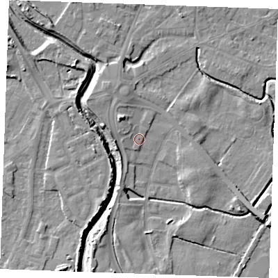 Shaded relief map of the ground around PE305DG, computed from Environment Agency LiDAR. The ground here sits at about 3 m above sea level and falls 8 m across the surrounding 800 m. Surface water reaching this point runs off ground lying to the north-west, 7.0 m higher.