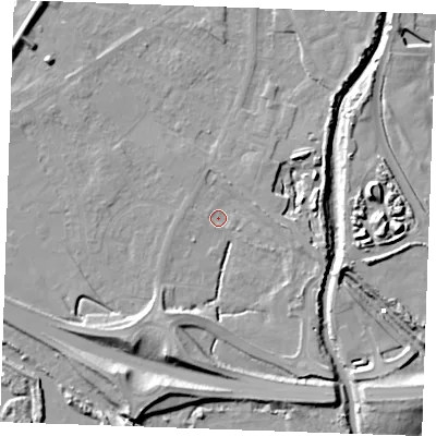 Shaded relief map of the ground around PE305HE, computed from Environment Agency LiDAR. The ground here sits at about 3 m above sea level and falls 12 m across the surrounding 800 m. Surface water reaching this point runs off ground lying to the south-south-west, 8.8 m higher.