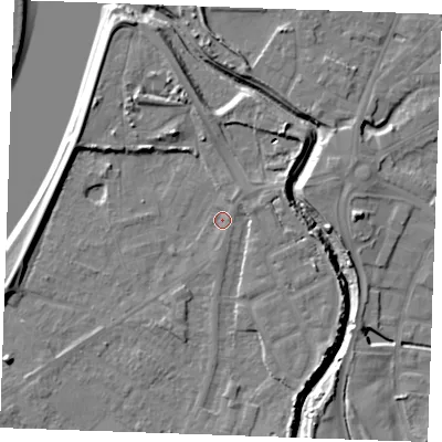 Shaded relief map of the ground around PE305JN, computed from Environment Agency LiDAR. The ground here sits at about 3 m above sea level and falls 9 m across the surrounding 800 m. Surface water reaching this point runs off ground lying to the north-east, 1.5 m higher.
