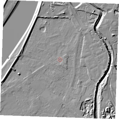 Shaded relief map of the ground around PE305JS, computed from Environment Agency LiDAR. The ground here sits at about 4 m above sea level and falls 11 m across the surrounding 800 m. Surface water reaching this point runs off ground lying to the south-south-east, 1.5 m higher.