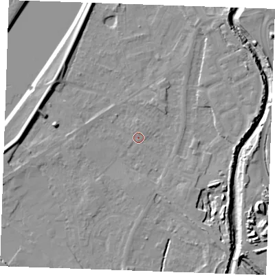 Shaded relief map of the ground around PE305JY, computed from Environment Agency LiDAR. The ground here sits at about 4 m above sea level and falls 11 m across the surrounding 800 m. Surface water reaching this point runs off ground lying to the north, 0.8 m higher.