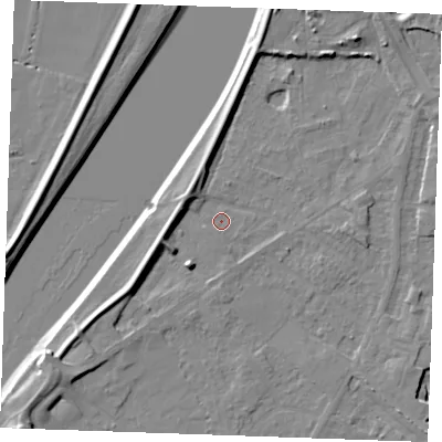 Shaded relief map of the ground around PE305LN, computed from Environment Agency LiDAR. The ground here sits at about 3 m above sea level and falls 9 m across the surrounding 800 m. Surface water reaching this point runs off ground lying to the south-west, 4.8 m higher.