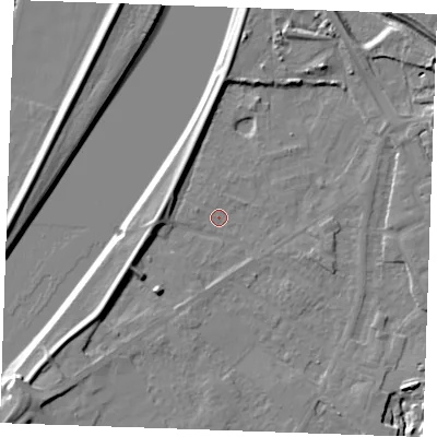 Shaded relief map of the ground around PE305LR, computed from Environment Agency LiDAR. The ground here sits at about 3 m above sea level and falls 8 m across the surrounding 800 m. Surface water reaching this point runs off ground lying to the south-west, 4.8 m higher.
