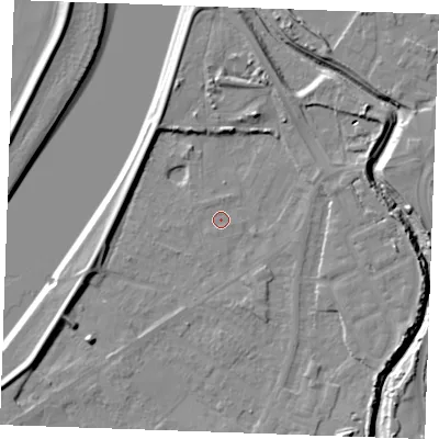 Shaded relief map of the ground around PE305LZ, computed from Environment Agency LiDAR. The ground here sits at about 3 m above sea level and falls 7 m across the surrounding 800 m. Surface water reaching this point runs off ground lying to the south-west, 1.0 m higher.
