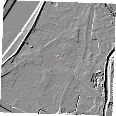 Shaded relief map of the ground around PE305NB, computed from Environment Agency LiDAR. The ground here sits at about 3 m above sea level and falls 9 m across the surrounding 800 m. Surface water reaching this point runs off ground lying to the north-east, 1.9 m higher.