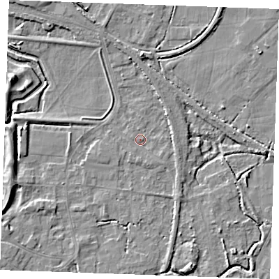 Shaded relief map of the ground around PE305NN, computed from Environment Agency LiDAR. The ground here sits at about 3 m above sea level and falls 7 m across the surrounding 800 m. Surface water reaching this point runs off ground lying to the north-east, 1.9 m higher.