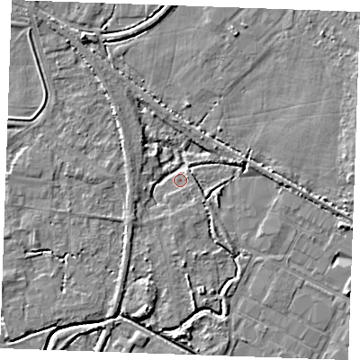Shaded relief map of the ground around PE305NR, computed from Environment Agency LiDAR. The ground here sits at about 2 m above sea level and falls 5 m across the surrounding 800 m. Surface water reaching this point runs off ground lying to the south, 3.8 m higher.