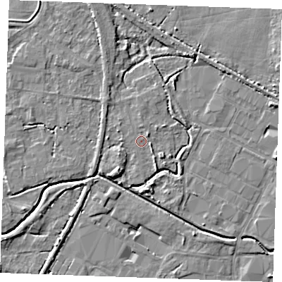 Shaded relief map of the ground around PE305NS, computed from Environment Agency LiDAR. The ground here sits at about 3 m above sea level and falls 5 m across the surrounding 800 m. Surface water reaching this point runs off ground lying to the south-south-east, 1.7 m higher.