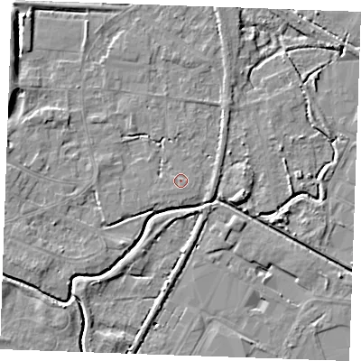 Shaded relief map of the ground around PE305NY, computed from Environment Agency LiDAR. The ground here sits at about 3 m above sea level and falls 6 m across the surrounding 800 m. Surface water reaching this point runs off ground lying to the south-south-east, 0.6 m higher.