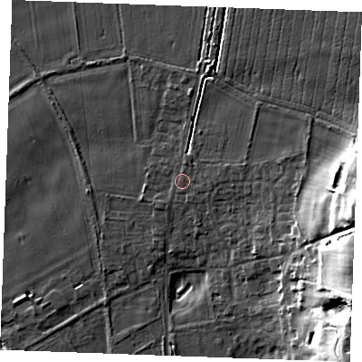 Shaded relief map of the ground around PE316NS, computed from Environment Agency LiDAR. The ground here sits at about 10 m above sea level and falls 26 m across the surrounding 800 m. Surface water reaching this point runs off ground lying to the east, 19.3 m higher.