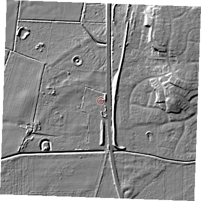 Shaded relief map of the ground around PE316WL, computed from Environment Agency LiDAR. The ground here sits at about 7 m above sea level and falls 11 m across the surrounding 800 m. Surface water reaching this point runs off ground lying to the south-south-east, 1.3 m higher.