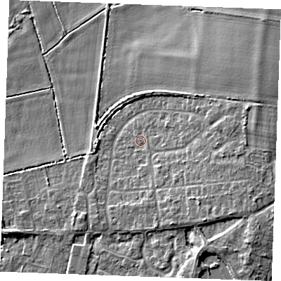 Shaded relief map of the ground around PE317AE, computed from Environment Agency LiDAR. The ground here sits at about 5 m above sea level and falls 7 m across the surrounding 800 m. Surface water reaching this point runs off ground lying to the south-east, 4.7 m higher.