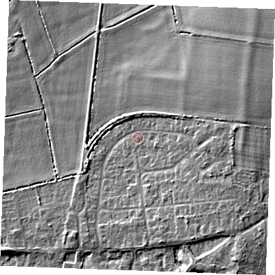 Shaded relief map of the ground around PE317AH, computed from Environment Agency LiDAR. The ground here sits at about 5 m above sea level and falls 7 m across the surrounding 800 m. Surface water reaching this point runs off ground lying to the south-east, 5.1 m higher.