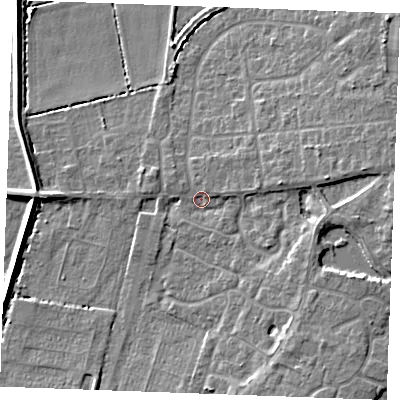 Shaded relief map of the ground around PE317AP, computed from Environment Agency LiDAR. The ground here sits at about 5 m above sea level and falls 8 m across the surrounding 800 m. Surface water reaching this point runs off ground lying to the east, 4.7 m higher.