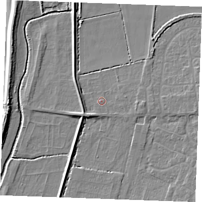 Shaded relief map of the ground around PE317AU, computed from Environment Agency LiDAR. The ground here sits at about 5 m above sea level and falls 8 m across the surrounding 800 m. Surface water reaching this point runs off ground lying to the east-south-east, 0.9 m higher.