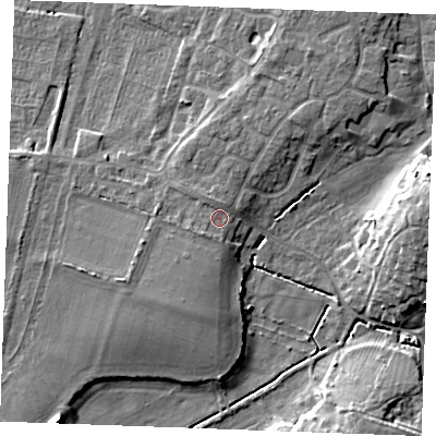 Shaded relief map of the ground around PE317BE, computed from Environment Agency LiDAR. The ground here sits at about 8 m above sea level and falls 11 m across the surrounding 800 m. Surface water reaching this point runs off ground lying to the south-west, 0.9 m higher.