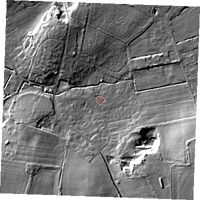 Shaded relief map of the ground around PE317BW, computed from Environment Agency LiDAR. The ground here sits at about 7 m above sea level and falls 21 m across the surrounding 800 m. Surface water reaching this point runs off ground lying to the south-east, 5.5 m higher.