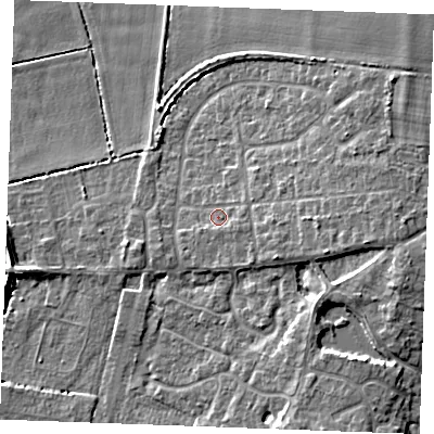 Shaded relief map of the ground around PE317HD, computed from Environment Agency LiDAR. The ground here sits at about 6 m above sea level and falls 7 m across the surrounding 800 m. Surface water reaching this point runs off ground lying to the south-east, 1.7 m higher.