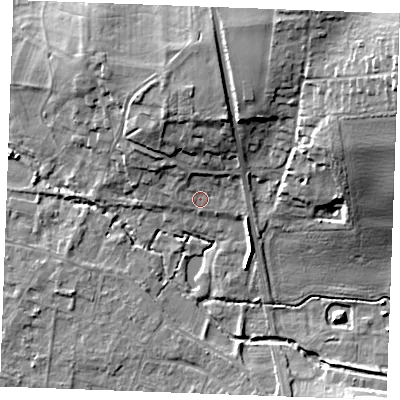Shaded relief map of the ground around PE317HL, computed from Environment Agency LiDAR. The ground here sits at about 10 m above sea level and falls 23 m across the surrounding 800 m. Surface water reaching this point runs off ground lying to the north-north-east, 9.4 m higher.