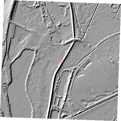 Shaded relief map of the ground around PE317PS, computed from Environment Agency LiDAR. The ground here sits at about 3 m above sea level and falls 7 m across the surrounding 800 m. Surface water reaching this point runs off ground lying to the south-south-west, 4.7 m higher.