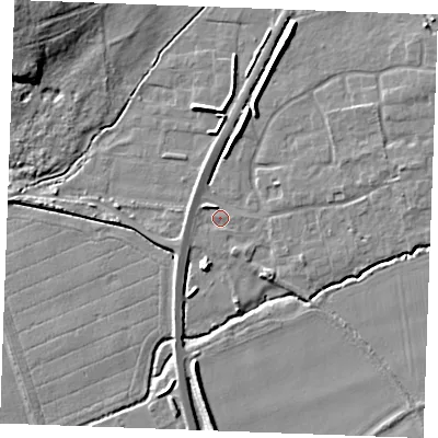 Shaded relief map of the ground around PE317QU, computed from Environment Agency LiDAR. The ground here sits at about 8 m above sea level and falls 13 m across the surrounding 800 m. Surface water reaching this point runs off ground lying to the north-north-east, 6.2 m higher.