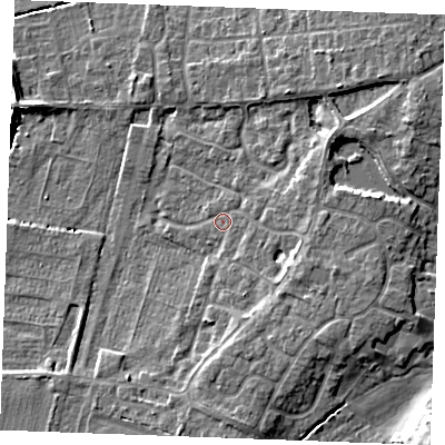 Shaded relief map of the ground around PE317ST, computed from Environment Agency LiDAR. The ground here sits at about 5 m above sea level and falls 10 m across the surrounding 800 m. Surface water reaching this point runs off ground lying to the east-south-east, 3.8 m higher.
