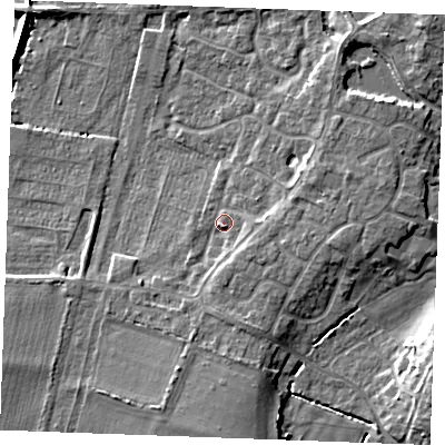 Shaded relief map of the ground around PE317SU, computed from Environment Agency LiDAR. The ground here sits at about 6 m above sea level and falls 9 m across the surrounding 800 m. Surface water reaching this point runs off ground lying to the south-east, 2.7 m higher.