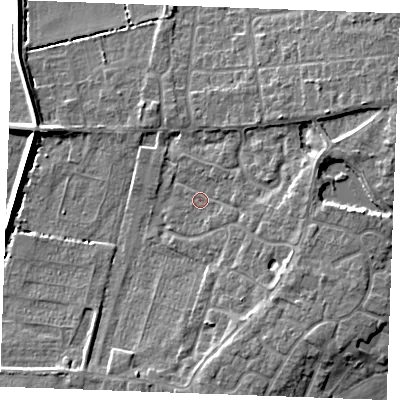 Shaded relief map of the ground around PE317SW, computed from Environment Agency LiDAR. The ground here sits at about 5 m above sea level and falls 7 m across the surrounding 800 m. Surface water reaching this point runs off ground lying to the east, 2.2 m higher.