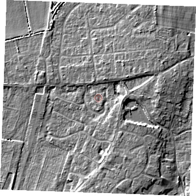 Shaded relief map of the ground around PE317SX, computed from Environment Agency LiDAR. The ground here sits at about 6 m above sea level and falls 7 m across the surrounding 800 m. Surface water reaching this point runs off ground lying to the east, 3.9 m higher.