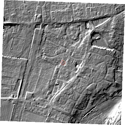 Shaded relief map of the ground around PE317TB, computed from Environment Agency LiDAR. The ground here sits at about 6 m above sea level and falls 10 m across the surrounding 800 m. Surface water reaching this point runs off ground lying to the east-south-east, 3.5 m higher.