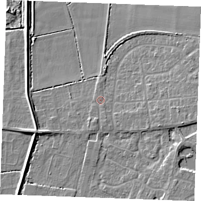 Shaded relief map of the ground around PE317TQ, computed from Environment Agency LiDAR. The ground here sits at about 5 m above sea level and falls 7 m across the surrounding 800 m. Surface water reaching this point runs off ground lying to the south, 1.3 m higher.
