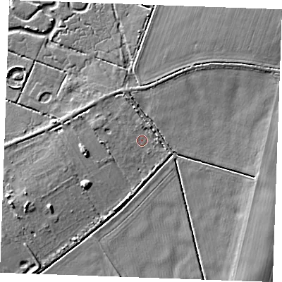 Shaded relief map of the ground around PE317XG, computed from Environment Agency LiDAR. The ground here sits at about 4 m above sea level and falls 6 m across the surrounding 800 m. Surface water reaching this point runs off ground lying to the north, 0.9 m higher.