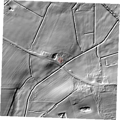 Shaded relief map of the ground around PE321HP, computed from Environment Agency LiDAR. The ground here sits at about 11 m above sea level and falls 9 m across the surrounding 800 m. Surface water reaching this point runs off ground lying to the west-north-west, 3.1 m higher.